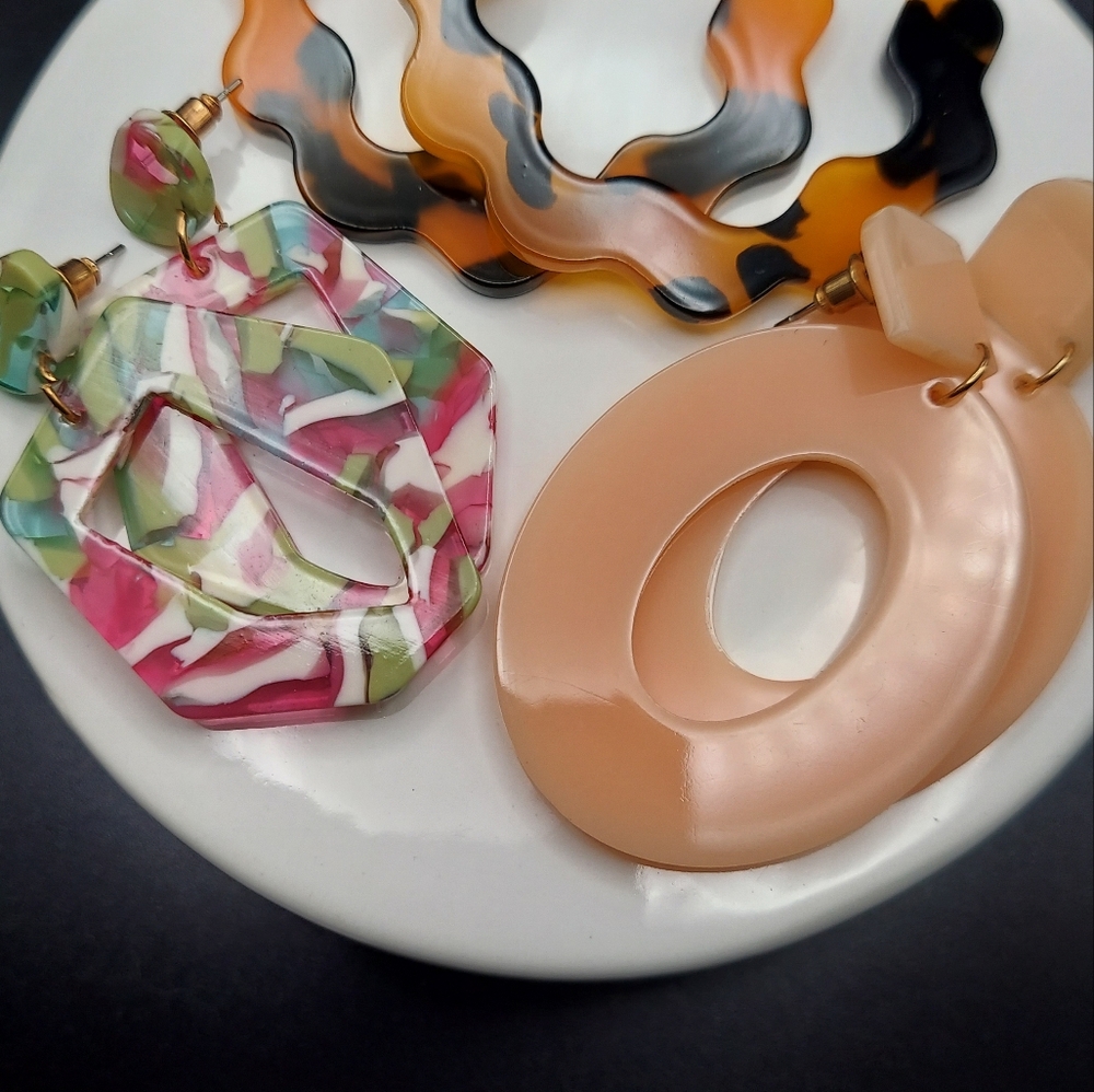 3 pair of Flat Earrings, Current, Modern & Chic.